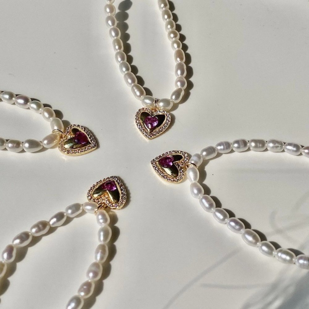 Heart Pendant Pearl Chain Necklace (Single Item)